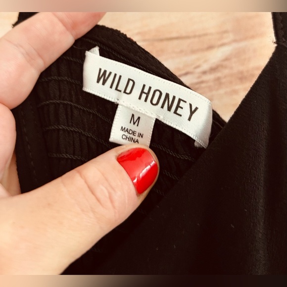 Wild Honey Black Square Neck Open Tie Smocked Back Sleeveless Maxi Dress Size M - Picture 13 of 15